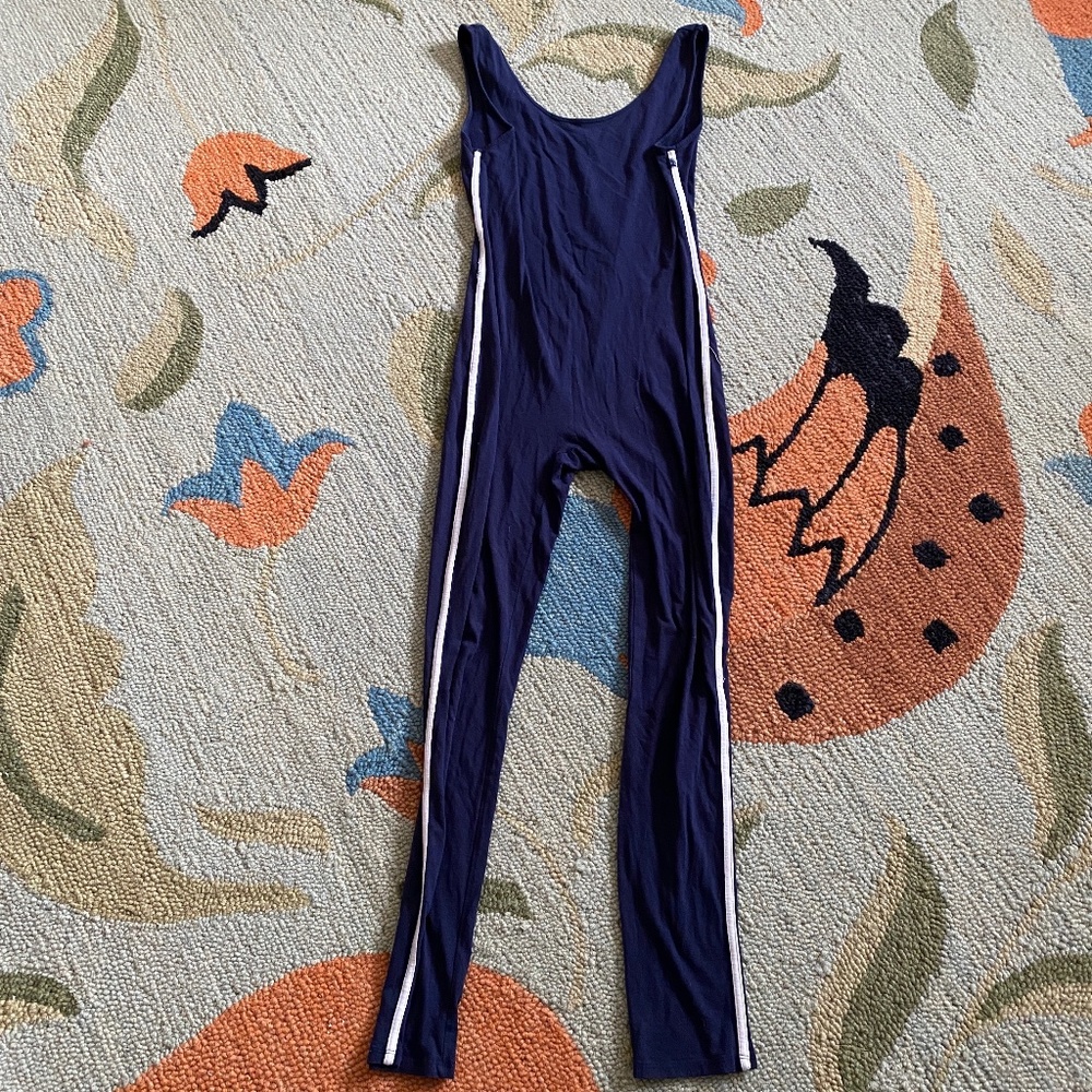 Heart & Hips I Blue Stretch Jumpsuit White Track Racing Stripes